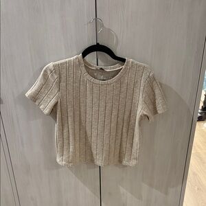 Zara Beige Textured Short Sleeve Tee